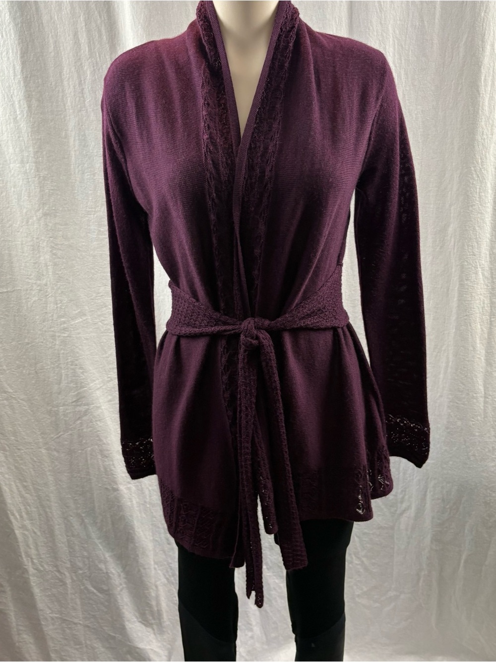 Anthropologie Knitted & Knotted Deep Plum wrap cardigan S